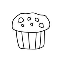 Hand gezeichnet Kinder Zeichnung Karikatur Vektor Illustration Muffin Schokolade Chip Dessert Symbol isoliert auf Weiß Hintergrund