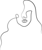 ett linje teckning ansikte. abstrakt kvinna porträtt. modern minimalism konst. ett linje flicka eller kvinna porträtt design. hand dragen minimalism stil vektor illustration. kvinna lady linje konst illustration.