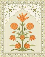 mughal blomma motiv. botanisk blommig etnisk motiv, och indisk mughal blomma motiv med bakgrund. vektor