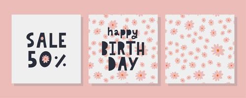 grattis på födelsedagen text blommor brev semester banner kort firande vektor