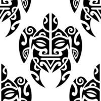 nahtloses Muster mit Meeresschildkröten. Meereslebewesen. Maori-Muster. stilvoller hintergrund. Schwarz und weiß. vektor