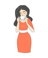 Mädchen mit einer Tasse Kaffee auf weißem Hintergrund vektor
