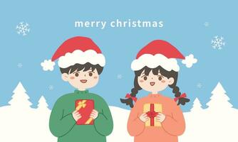 Weihnachten Banner Junge und Mädchen mit Schnee vektor