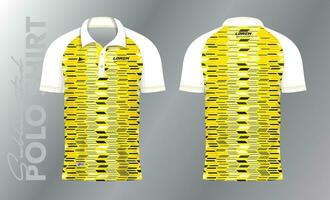 Gelb und schwarz Sublimation Polo Hemd Attrappe, Lehrmodell, Simulation Vorlage Design zum Sport Uniform im Vorderseite Aussicht und zurück Aussicht vektor