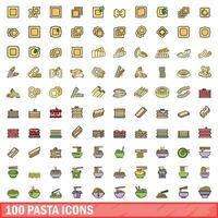 100 pasta ikoner uppsättning, Färg linje stil vektor