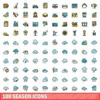 100 säsong ikoner uppsättning, Färg linje stil vektor