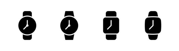 Armbanduhr Glyphe Symbol. schwarz Smartwatch Symbol Satz. Hand Uhr Symbol. Armbanduhr Glyphe Vektor. Clever Uhr Illustration. Lager Vektor Illustration.