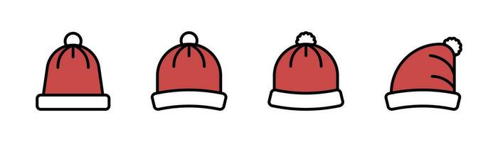 Winter Hut eben Symbol. Winter Deckel Symbol. rot Weihnachten Hut eben Symbol. Winter Hut Symbol Satz. Lager Vektor Illustration.