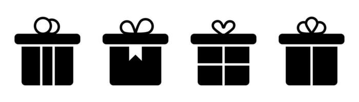 Geschenk Box Symbol Satz. Geschenk Box im Glyphe. Geschenk Paket im Glyphe. Geschenk Symbol mit Herz Form. Valentinsgrüße Tag Geschenk. Lager Vektor Illustration.