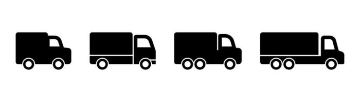 Lieferung LKW. LKW Symbol. Lieferung LKW Symbol. Ladung Fahrzeug Satz. Lieferung LKW im Glyphe. Kurier LKW im Glyphe. LKW Zeichen im schwarz. Lager Vektor Illustration