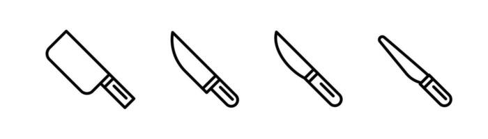 Messer Linie Symbol. Küche Messer Symbol Satz. Scharf Messer Linie Symbol. Scharf Klinge Illustration. Lager Vektor Illustration.