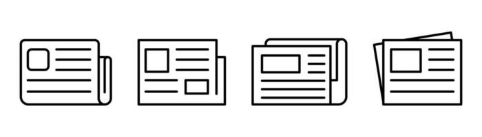 Zeitung Symbol Satz. Gliederung Zeitschrift Symbol. Zeitung Symbol im Linie. Drücken Sie Symbol im linear. Lager Vektor Illustration