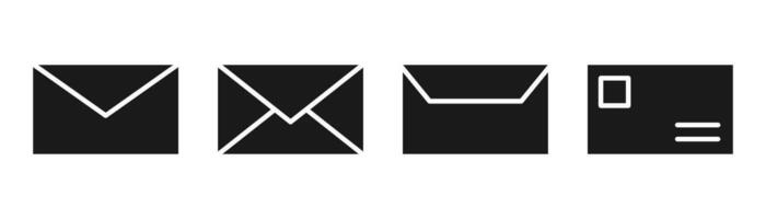 Briefumschlag Symbol Satz. Mail Symbol im Glyphe. Botschaft Symbol im Glyphe. Mail Briefumschlag im solide. Brief unterzeichnen. Email Symbol im schwarz. Lager Vektor Illustration