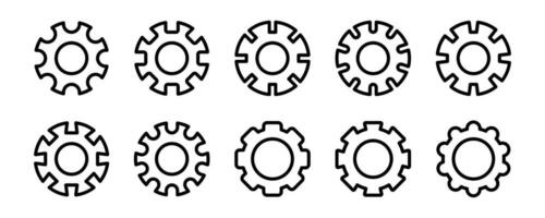 Ausrüstung Symbol Satz. Zahnrad Symbol im Umriss. die Einstellungen Symbol im Linie. Zahnrad Illustration. Zahnrad Mechanismus Sammlung. Lager Vektor Illustration