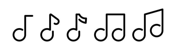 Musik- Symbol Satz. Gliederung Musik- Hinweis Symbol. Notation unterzeichnen. linear Musik- Hinweis im schwarz. Melodie Symbol Satz. Gliederung Notation Schlüssel Symbole. Lager Vektor Illustration