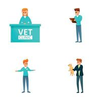 Veterinär Klinik Symbole einstellen Karikatur Vektor. medizinisch Mitarbeiter und Klient mit Haustier vektor