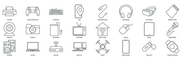 Gerät Symbol Satz, inbegriffen Symbole wie Laptop, Drohne, Lautsprecher, Gamepad und Mehr Symbole Sammlung, Logo isoliert Vektor Illustration