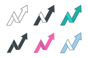 öka pil ikon samling med annorlunda stilar. pil växande pekande upp ikon symbol vektor illustration isolerat på vit bakgrund