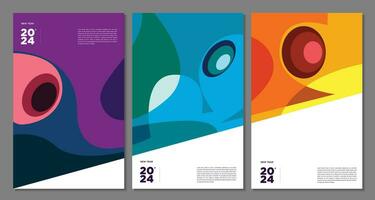 Neu Jahr 2024 bunt abstrakt geometrisch und Flüssigkeit zum Poster und Banner Gruß Karte vektor