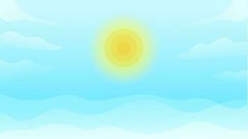 Vektor Illustration von Licht Blau Himmel Hintergrund mit Weiß Wolken und glühend Gelb Sonne 3d Welle