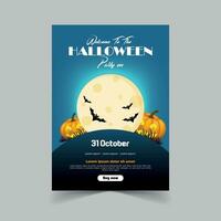 halloween fest inbjudan med Skräck hus full måne fest lura eller behandla flygblad mall vektor illustration för roligt halloween fest inbjudan kort fri vektor