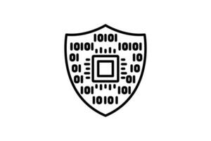 Internet-Sicherheit Schild Symbol. Schild mit binär Code. Symbol verbunden zu Sicherung Digital Infrastruktur und Daten im Industrie. Linie Symbol Stil. einfach Vektor Design editierbar