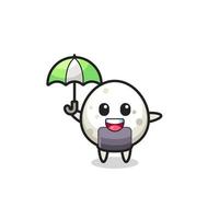 süße Onigiri-Illustration mit einem Regenschirm vektor