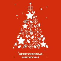 Postkarte mit Text glücklich Neu Jahr und fröhlich Weihnachten mit Weihnachten Dekorationen und Typografie Design. vektor