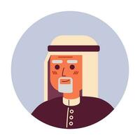 saudi äldre man avslappnad stående 2d vektor avatar illustration. glad arab senior manlig tecknad serie karaktär ansikte. positiv självsäker huvudskott Framställ platt Färg användare profil bild isolerat på vit