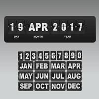 Flip-Countdown-Digital-Kalender-Uhr-Zahlen und -Buchstaben. vektor
