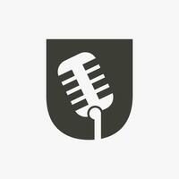 Brief u Podcast Logo. Musik- Symbol Vektor Vorlage