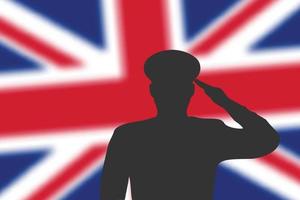 Lötsilhouette auf unscharfem Hintergrund mit britischer Flagge. vektor