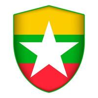 Myanmar Flagge im Schild Form. Vektor Illustration.