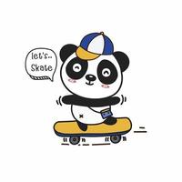 söt panda på skateboard. söt seriefigur. vektor