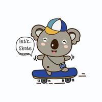 söt koala på skateboard. söt seriefigur. vektor