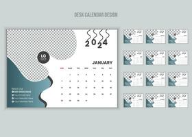 Schreibtisch Kalender 2024 oder monatlich wöchentlich Zeitplan Neu Jahr Kalender 2024 Design Vorlage. vektor