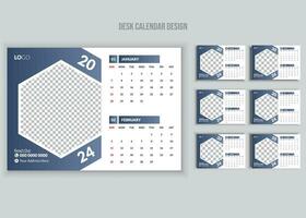 skrivbord kalender 2024 eller en gång i månaden varje vecka schema ny år kalender 2024 design mall. vektor