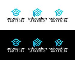 brev e monogram akademisk hatt universitet utbildning logotyp design. vektor