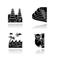 Indonesien Schlagschatten schwarze Glyphe Icons Set vektor