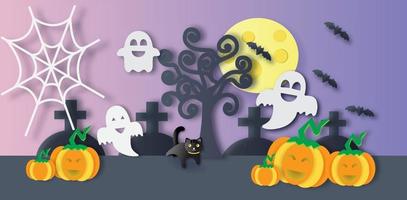 Happy Halloween-Banner im Scherenschnitt-Stil vektor