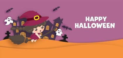 Happy Halloween-Banner im Scherenschnitt-Stil vektor