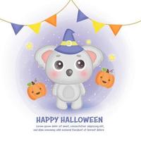 Fröhliche Halloween-Karte mit süßem Koala im Aquarellstil. vektor