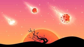 Sonnenuntergang orange Hintergrund mit Sternen und Planetensonne zurückgesetzt Boden vektor
