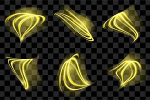 Satz gelbes abstraktes Objekt mit glänzendem Glüheffekt isoliert