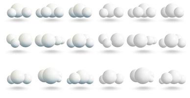 3D weiße Kugelwolken eingestellt. Vorlage für Ihr Design. vektor