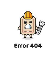 Fehler 404 mit dem süßen Ticket-Maskottchen vektor