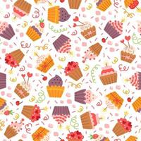 Muster mit Süßigkeiten Cupcakes. für Geburtstagsfeier vektor