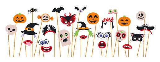 Halloween-Fotokabinen-Requisiten und Scrapbooking-Vektorset. vektor