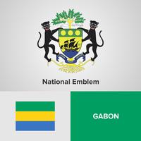 Gabons nationella emblem, karta och flagga vektor