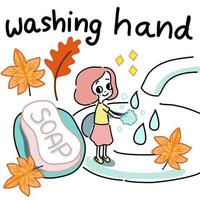 Waschen der Hand im Herbstkarikaturvektor vektor